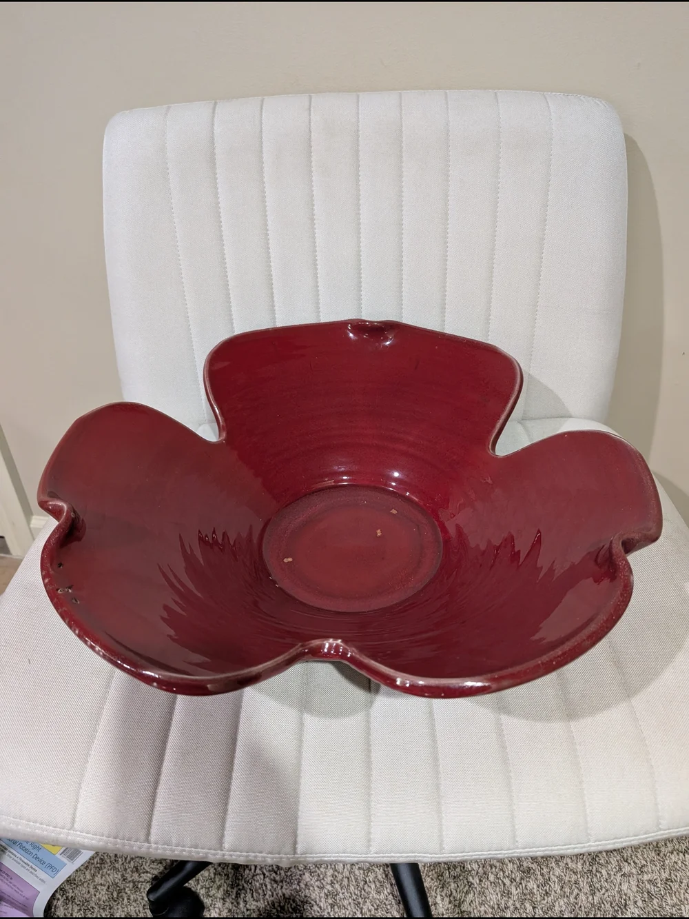 Red Ceramic Flower Bowl - Home Dining Decorative Centerpiece